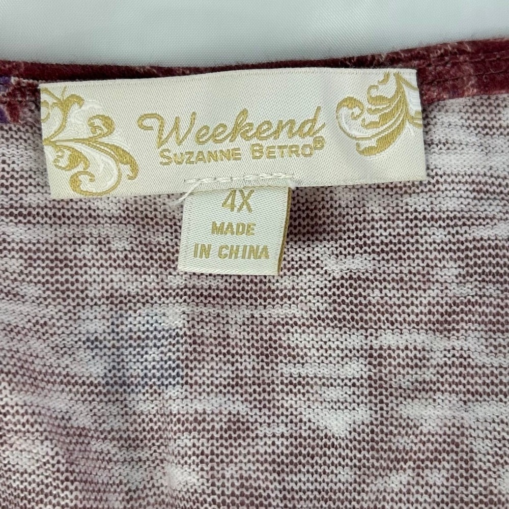 Weekend Suzanne Betro Top Wms 4X Burgundy Floral Surplice Boho Peplum Romantic - Picture 8 of 9